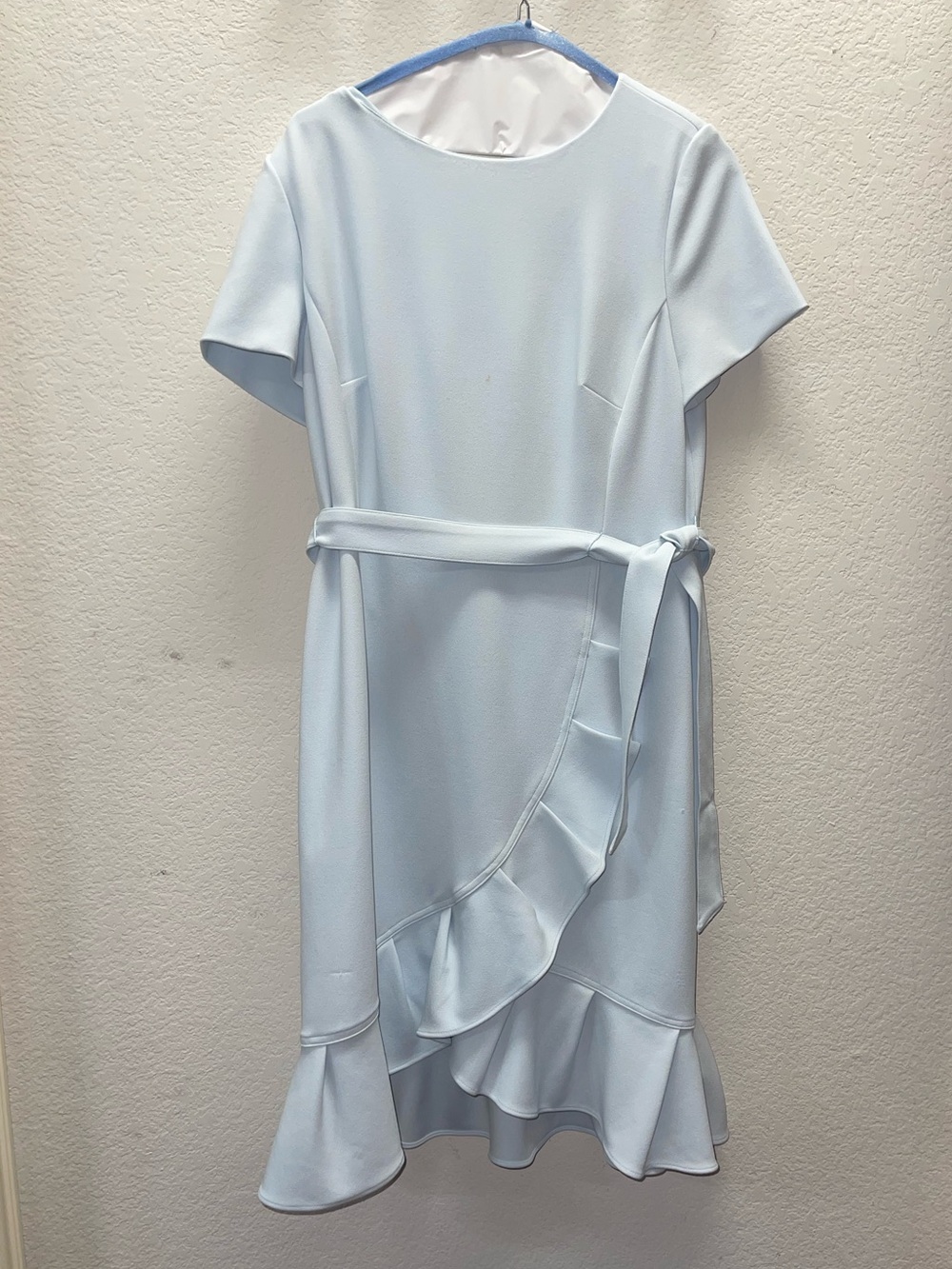 Calvin Klein Pale Blue Ruffle Wrap Dress